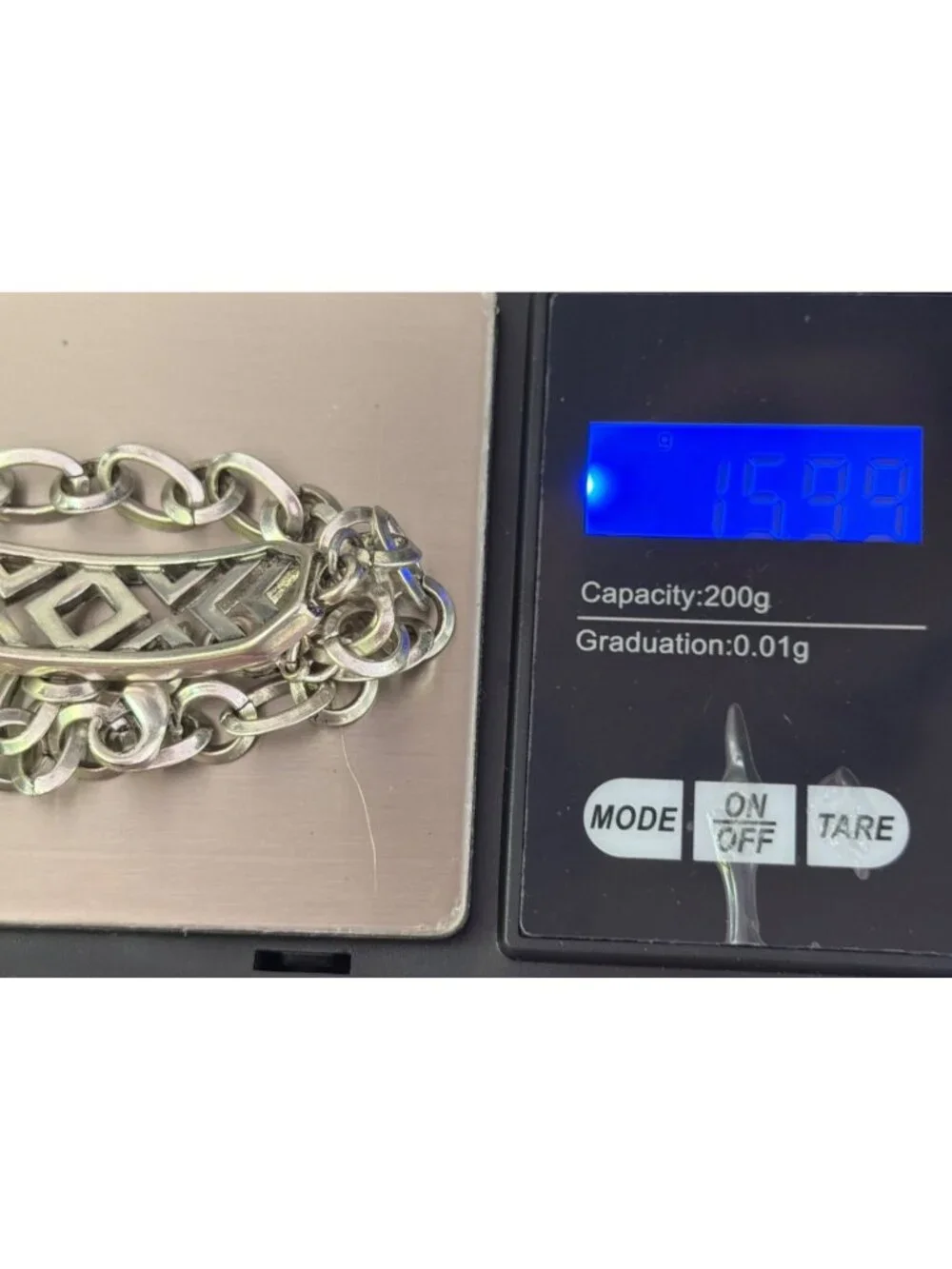 Premier Design Silver Tone Bracelet Anklet Cutout Chain Link ID Adj 10.5